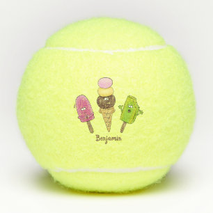 Niedliches Trio aus Cartoon-Eis Tennisbälle