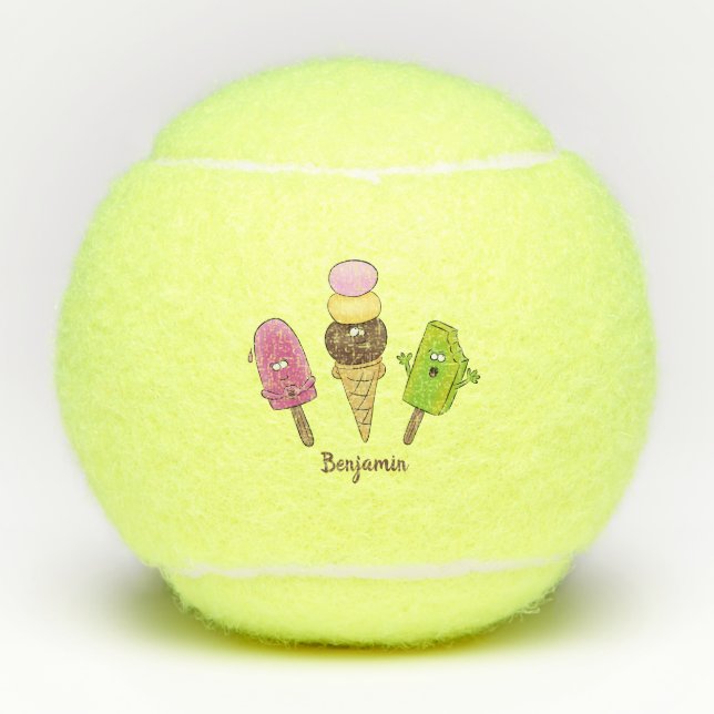 Niedliches Trio aus Cartoon-Eis Tennisbälle (Vorderseite)