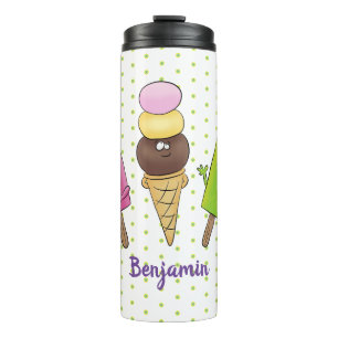 Niedliches Trio aus Cartoon-Eis Thermosbecher