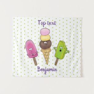 Niedliches Trio aus Cartoon-Eis Wandteppich