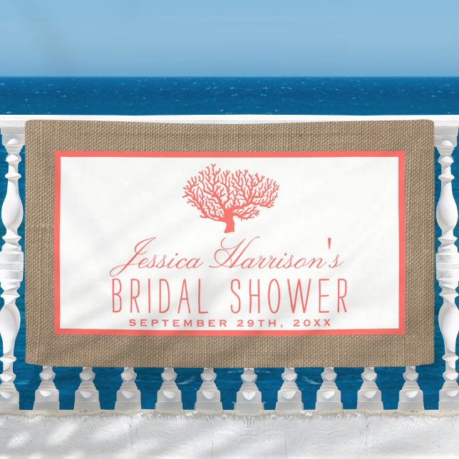 Niedliches Tropical Coral Beach Burlap Brautparty Banner (Von Creator hochgeladen)