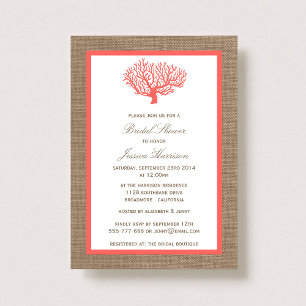 Niedliches Tropical Coral Beach Burlap Brautparty Einladung