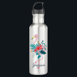 Niedliches tropisches Flamingo Kunst, Dichtung und Edelstahlflasche<br><div class="desc">Hübsche florale Flamingo personalisierte Wasserflasche.</div>