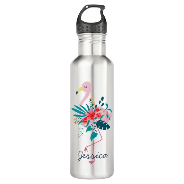 Niedliches tropisches Flamingo Kunst, Dichtung und Edelstahlflasche (Vorderseite)