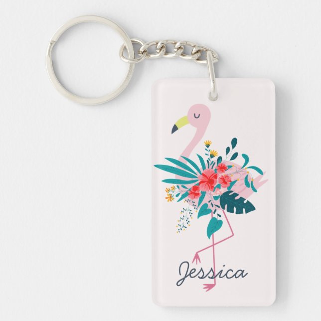 Niedliches tropisches Flamingo Schlüsselanhänger (Vorderseite)