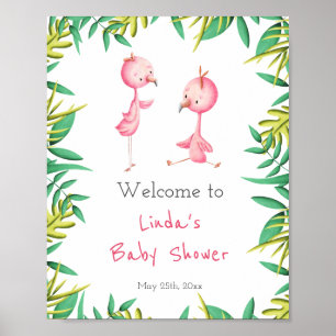 Niedliches tropisches Flamingo Twins Kinderdusche Poster