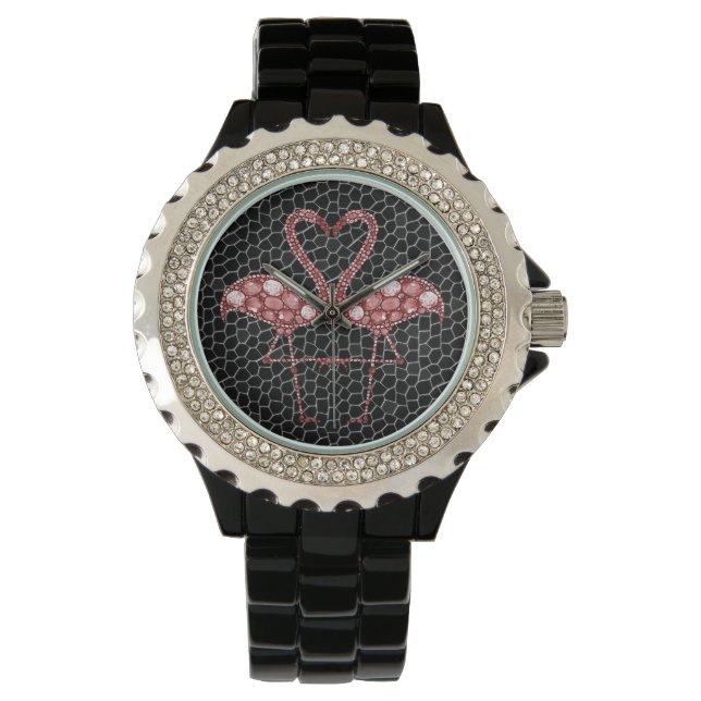 Niedliches tropisches Rosa Flamingo Armbanduhr (Vorderseite)