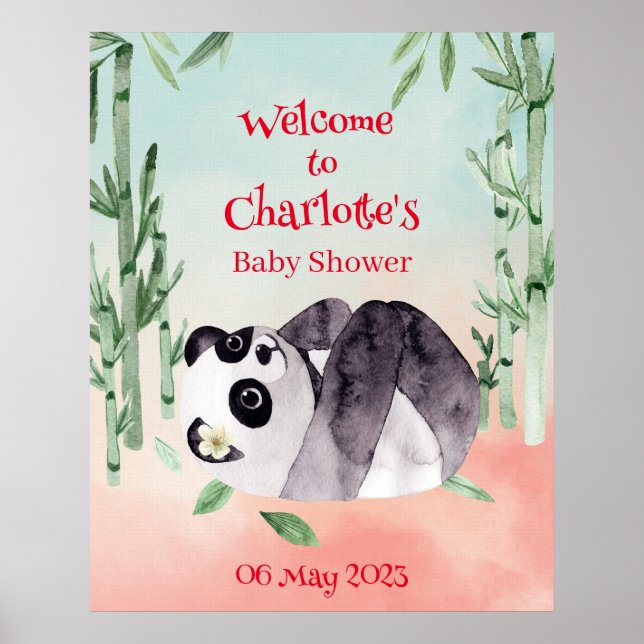Niedliches Tumbling Panda Gender Baby Dusche Willk Poster (Vorne)