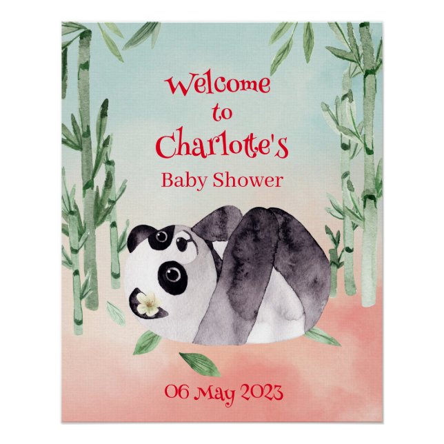 Niedliches Tumbling Panda Gender Baby Dusche Willk Poster (Vorderseite)