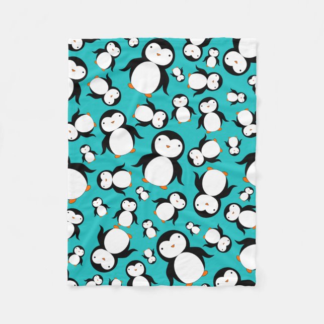 Niedliches Türkis Penguinmuster Fleecedecke (Vorderseite)