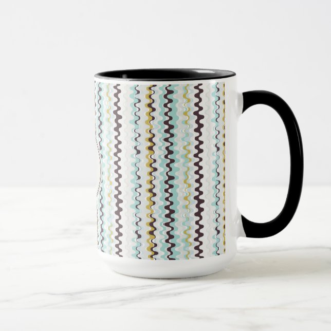 Niedliches, türkisfarbenes abstraktes Muster Monog Tasse (Rechts)