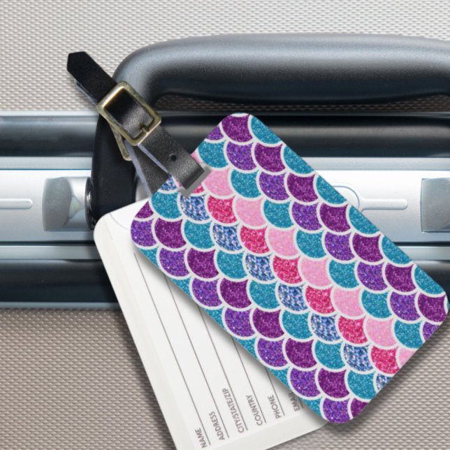 niedliches türkisfarbenes Aqua-Aqua-Rosa lila Meer Gepäckanhänger (cute aqua turquoise pink purple mermaid scales luggage tag)