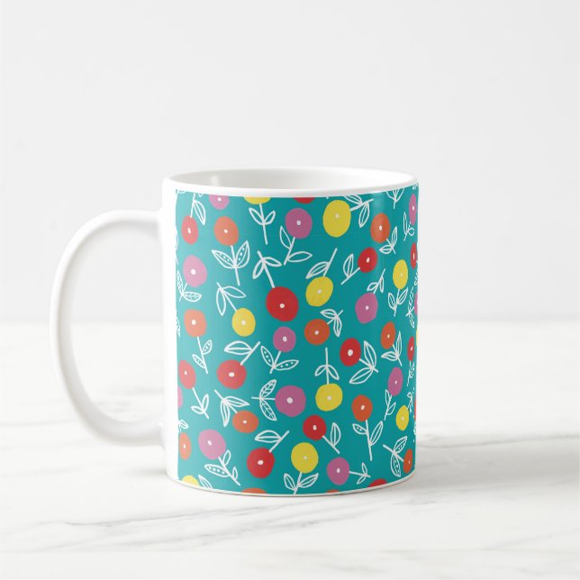 Niedliches türkisfarbenes Blumenmuster Kaffeetasse (Links)