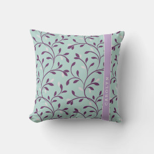 Niedliches türkisfarbenes Blumenmuster Monogramm Kissen