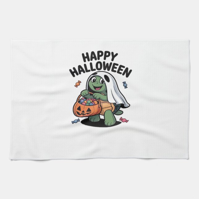 Niedliches Turtle Ghost Kostüm � Adortable Hallowe Geschirrtuch (Horizontal)