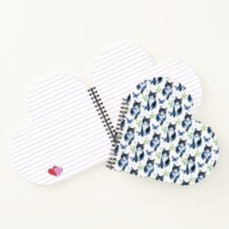 Niedliches Tuxedo Cat Motif Heart Shaped Spiral No Notizbuch