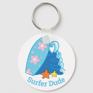 Niedliches Typ Surfboard und Wave Schlüsselanhänger