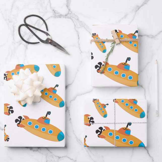 Niedliches U-Boot-Muster Kids-Party Geschenkpapier Set (Vorderseite)