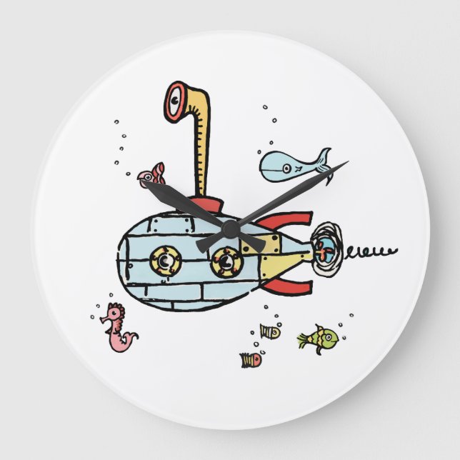 Niedliches U-Boot unter der Wasserrunde Große Wanduhr (Vorderseite)