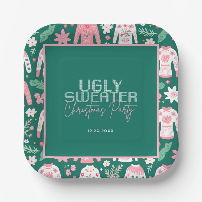 Niedliches Ugly Sweater Party Pappteller (Vorderseite)