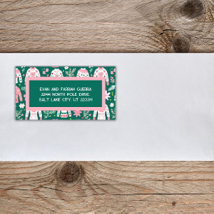 Niedliches Ugly Sweater pink und grün Weihnachten Adressaufkleber