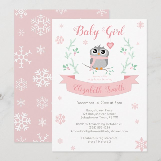 Niedliches Uhbaby im Winter Babydusche Einladung (Vorne/Hinten)