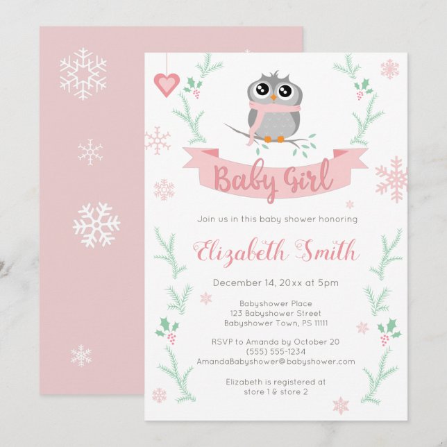 Niedliches Uhbaby im Winter Babydusche Einladung (Vorne/Hinten)