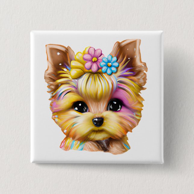 Niedliches und Adorable Baby Yorkie Button (Vorderseite)