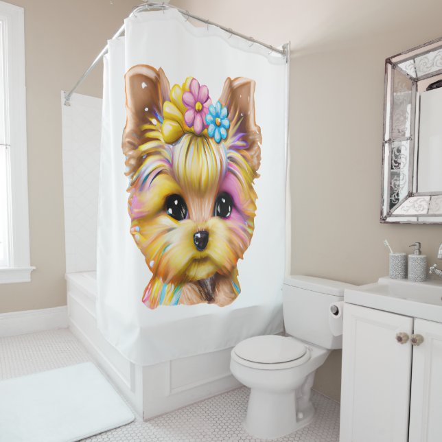 Niedliches und Adorable Baby Yorkie Duschvorhang (Beispiel)