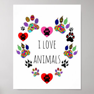 Niedliches und buntes i-Liebe-Tier-Plakat 8X10 " Poster