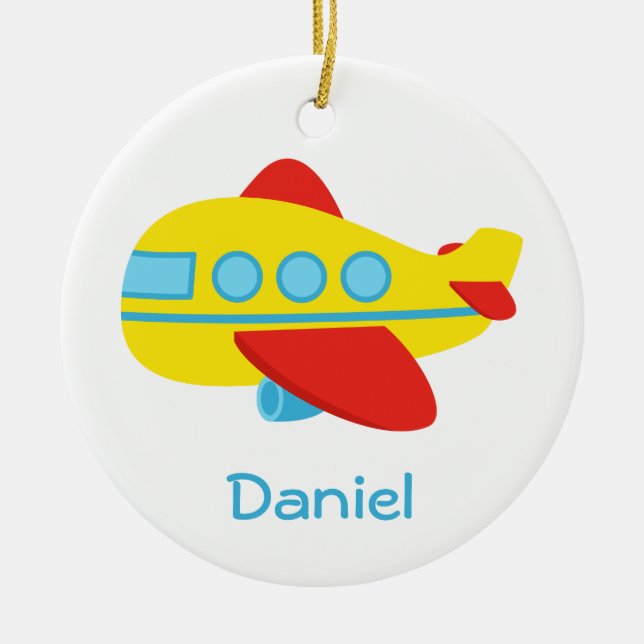 Niedliches und buntes Passagier-Flugzeug Keramik Ornament (Vorne)