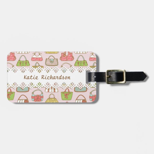 Niedliches und buntes Taschen-Illustrations-Muster Gepäckanhänger (Vorderseite horizontal)