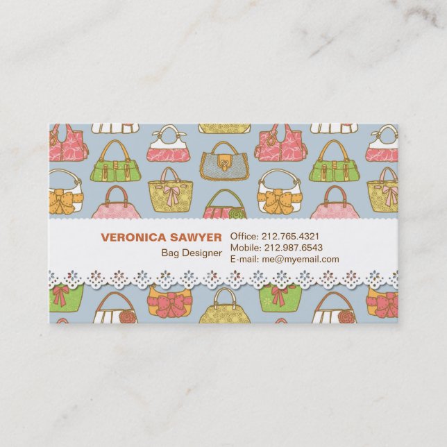 Niedliches und buntes Taschen-Illustrations-Muster Visitenkarte (Vorderseite)