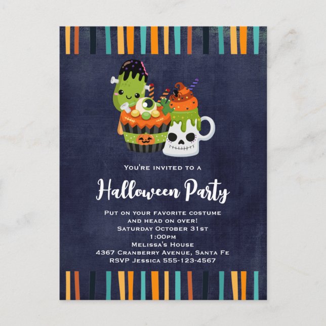 Niedliches und cremefarbenes Halloween-Party Einla Postkarte (Vorderseite)