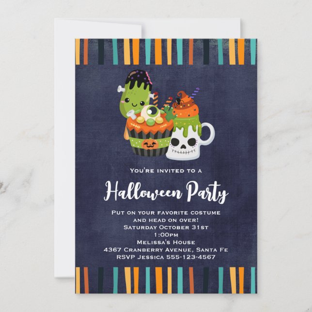 Niedliches und cremefarbenes Halloween-Party Einladung (Vorderseite)