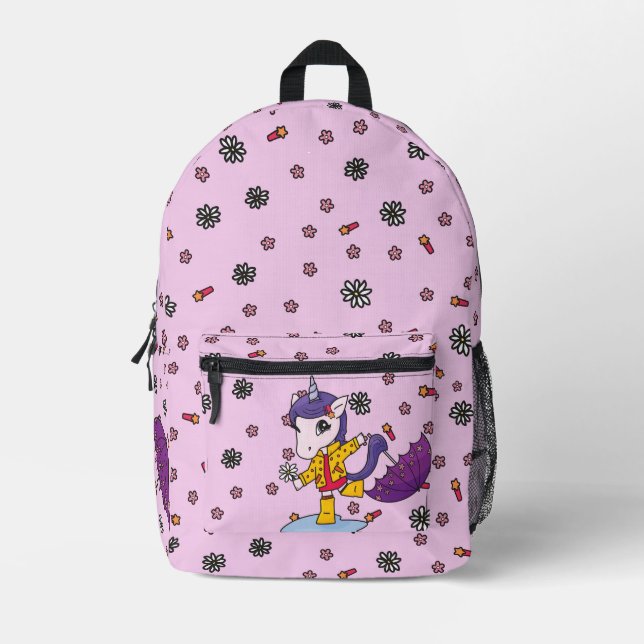 Niedliches und einfaches rosa Blumenhorn im Regenm Bedruckter Rucksack (Vorderseite)