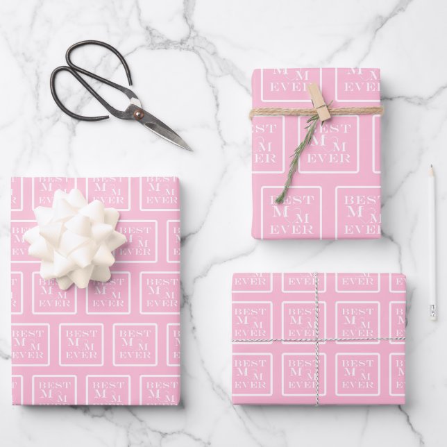 Niedliches und elegantes "Best Mama Ever" Weißes H Geschenkpapier Set (Vorderseite)