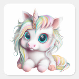 Niedliches und erlesenes Baby Unicorn Quadratischer Aufkleber