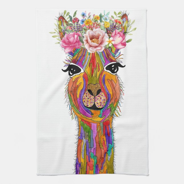 Niedliches und farbenfrohes Lama Floral Kitchtuch Geschirrtuch (Vertikal)