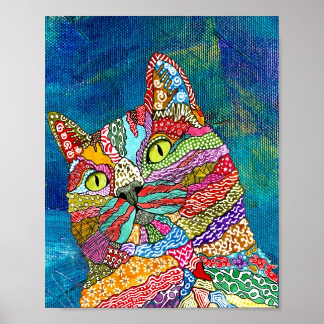 Niedliches und farbiges Abstraktes Katzenposter Poster (Vorne)