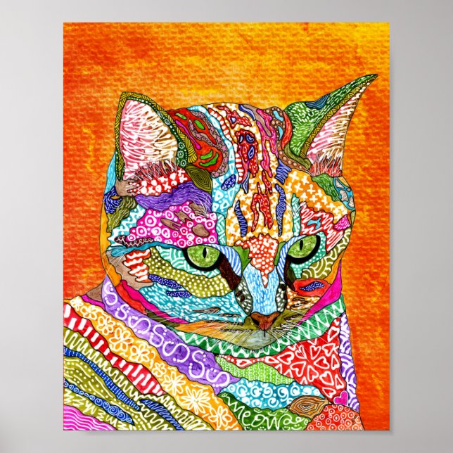 Niedliches und farbiges Abstraktes Katzenposter Poster (Vorne)