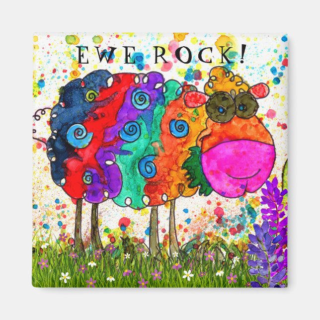 Niedliches und farbiges Ewe Rock Sheep Magnet (Vorne)