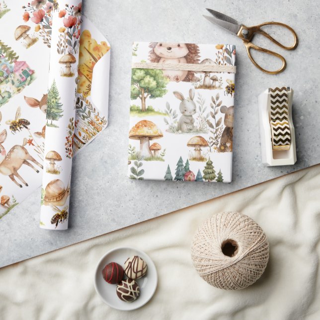 Niedliches und frisches Watercolor-Wald Geschenkpapier (Kunsthandwerk)