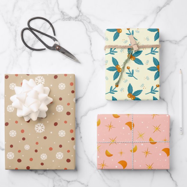 Niedliches und gemütliches Geschenkpapier - Design Set (Vorderseite)