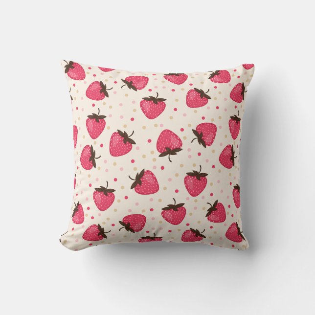 Niedliches und Girly rosa Erdbeermuster Kissen (Vorderseite)