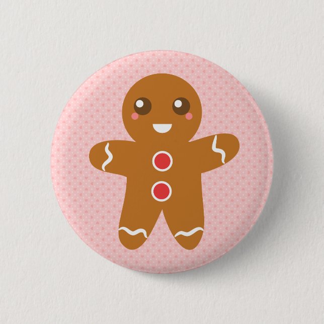 Niedliches und glückliches Weihnachtslebkuchenmann Button (Vorderseite)