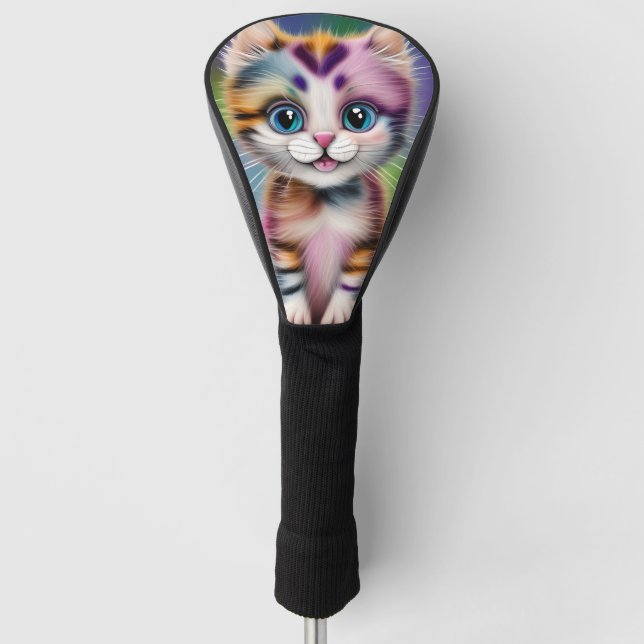 Niedliches und liebliches Lächeln Stripte Kitten Golf Headcover (Vorderseite)