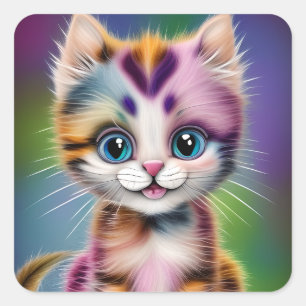 Niedliches und liebliches Lächeln Stripte Kitten Quadratischer Aufkleber