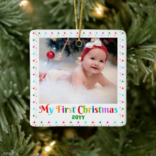 Niedliches und lustiges Baby's First Christmas Fot Keramikornament (Baum)