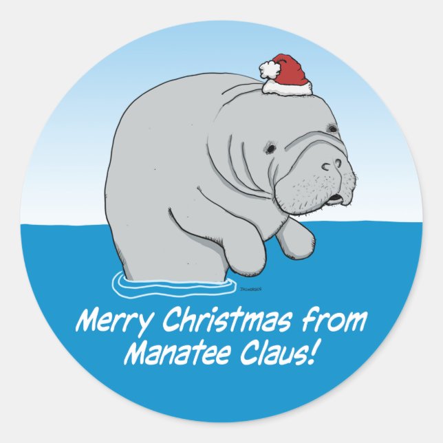 Niedliches und lustiges Manatee Claus Runder Aufkleber (Vorderseite)